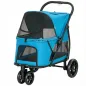Carrito para Perros Plegable con 3 Ruedas Ventanas de Malla Cojín Lavable Todo Terreno Carga 20 kg 92x63x95 cm Azul
