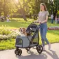 Carrito para Perros Plegable con 3 Ruedas Ventanas de Malla Cojín Lavable Todo Terreno Carga 20 kg 92x63x95 cm Gris