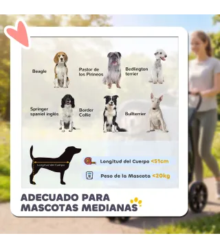 Carrito para Perros Plegable con 3 Ruedas Ventanas de Malla Cojín Lavable Todo Terreno Carga 20 kg 92x63x95 cm Gris