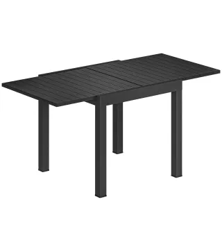 Mesa de Comedor Exterior Extensible 80/160 cm para 4-6 Personas de Aluminio con Tapa de Listones Efecto Madera Negro