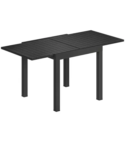 Mesa de Comedor Exterior Extensible 80/160 cm para 4-6 Personas de Aluminio con Tapa de Listones Efecto Madera Negro