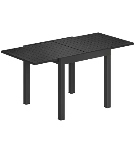 Mesa de Comedor Exterior Extensible 80/160 cm para 4-6 Personas de Aluminio con Tapa de Listones Efecto Madera Negro