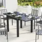 Mesa de Comedor Exterior Extensible 80/160 cm para 4-6 Personas de Aluminio con Tapa de Listones Efecto Madera Negro