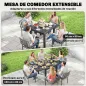 Mesa de Comedor Exterior Extensible 80/160 cm para 4-6 Personas de Aluminio con Tapa de Listones Efecto Madera Negro