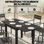 Mesa de Comedor Exterior Extensible 80/160 cm para 4-6 Personas de Aluminio con Tapa de Listones Efecto Madera Negro