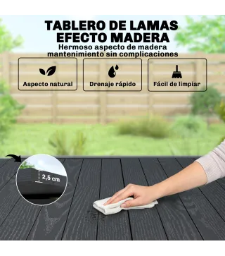 Mesa de Comedor Exterior Extensible 80/160 cm para 4-6 Personas de Aluminio con Tapa de Listones Efecto Madera Negro