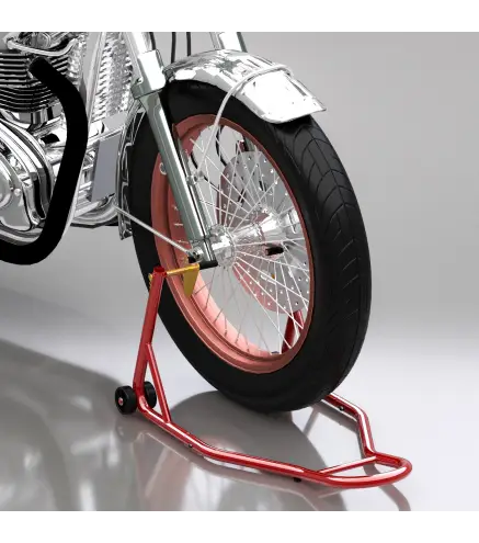 Caballete Elevador Universal tipo Soporte Delantero de Moto Portátil y Móvil de Acero con Ruedas para Reparar y Aparcar Color Ro