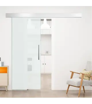 Puerta Corredera de Cristal 90x205 cm Puerta Corrediza Deslizante con Riel de Cristal de Seguridad Translúcido