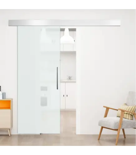 Puerta Corredera de Cristal 90x205 cm Puerta Corrediza Deslizante con Riel de Cristal de Seguridad Translúcido