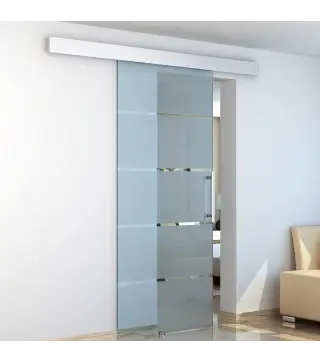 Puerta Corredera de Cristal 102,5x205 cm Puerta Corrediza Deslizante con Riel de Cristal de Seguridad Translúcido