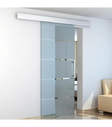 Puerta Corredera de Cristal 102,5x205 cm Puerta Corrediza Deslizante con Riel de Cristal de Seguridad Translúcido