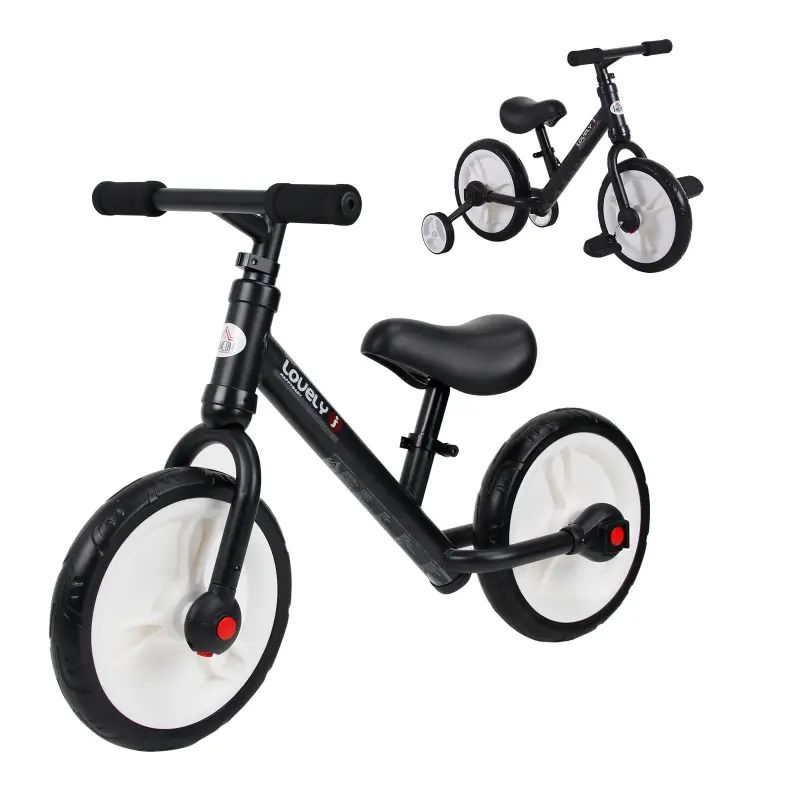 Bicicleta de Equilibrio con Pedales y Ruedas Entrenamiento Extraíbles de Asiento Regulable 33-38cm Niños +24 Meses Carga 25kg Ne