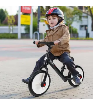 Bicicleta de Equilibrio con Pedales y Ruedas Entrenamiento Extraíbles de Asiento Regulable 33-38cm Niños +24 Meses Carga 25kg Ne