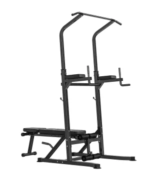Estación de Musculación Torre de Entrenamiento Altura Ajustable con Barra de Dominadas y Banco Plegable para Fitness en Casa Gim