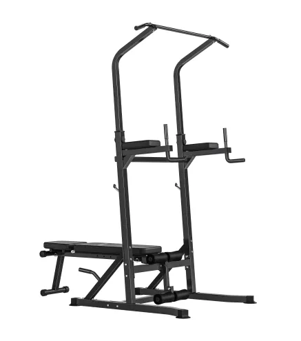 Estación de Musculación Torre de Entrenamiento Altura Ajustable con Barra de Dominadas y Banco Plegable para Fitness en Casa Gim