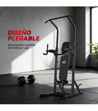 Estación de Musculación Torre de Entrenamiento Altura Ajustable con Barra de Dominadas y Banco Plegable para Fitness en Casa Gim