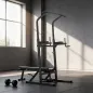 Estación de Musculación Torre de Entrenamiento Altura Ajustable con Barra de Dominadas y Banco Plegable para Fitness en Casa Gim