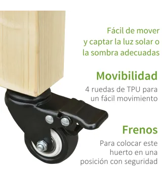 Huerto Urbano Mesa de Cultivo 118x55x83 cm Elevado de Madera con Estante Tela Geotextil Ruedas con Frenos Portátil para Cultivo