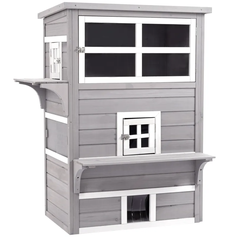 Caseta para Gatos de Madera Exterior Casa Grande para Gatos de 3 Pisos con Múltiples Entradas Ventanas y 2 Plataformas para Terr Caseta para Gatos de Madera Exterior Casa Grande para Gatos de 3 Pisos con Múltiples Entradas Ventanas y 2 Plataformas para Terr