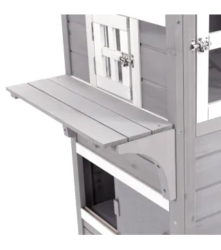 Caseta para Gatos de Madera Exterior Casa Grande para Gatos de 3 Pisos con Múltiples Entradas Ventanas y 2 Plataformas para Terr