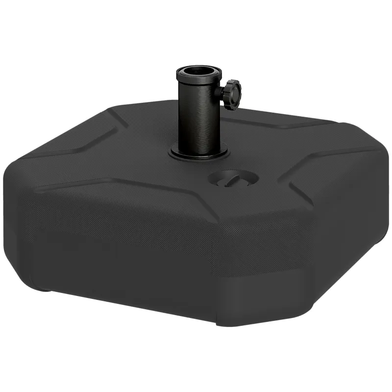 Base para Sombrilla Cuadrada Soporte de Parasol de Postes Ø38 mm Ø48 mm Rellenable de Arena 25 kg o Agua 20 kg Negro