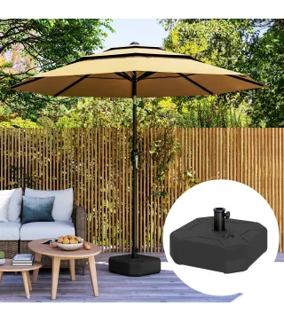 Base para Sombrilla Cuadrada Soporte de Parasol de Postes Ø38 mm Ø48 mm Rellenable de Arena 25 kg o Agua 20 kg Negro