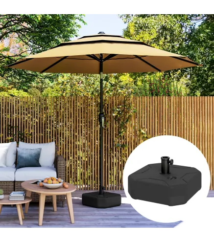 Base para Sombrilla Cuadrada Soporte de Parasol de Postes Ø38 mm Ø48 mm Rellenable de Arena 25 kg o Agua 20 kg Negro