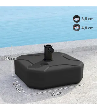 Base para Sombrilla Cuadrada Soporte de Parasol de Postes Ø38 mm Ø48 mm Rellenable de Arena 25 kg o Agua 20 kg Negro