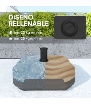 Base para Sombrilla Cuadrada Soporte de Parasol de Postes Ø38 mm Ø48 mm Rellenable de Arena 25 kg o Agua 20 kg Negro