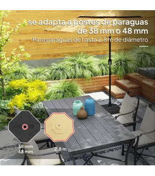 Base para Sombrilla Cuadrada Soporte de Parasol de Postes Ø38 mm Ø48 mm Rellenable de Arena 25 kg o Agua 20 kg Negro