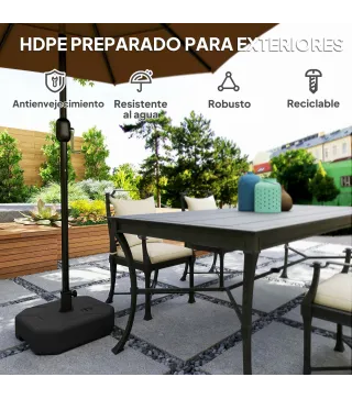 Base para Sombrilla Cuadrada Soporte de Parasol de Postes Ø38 mm Ø48 mm Rellenable de Arena 25 kg o Agua 20 kg Negro