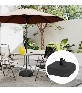 Base para Sombrilla Cuadrada Soporte de Parasol de Postes Ø38 mm Ø48 mm Rellenable de Arena 25 kg o Agua 20 kg Negro
