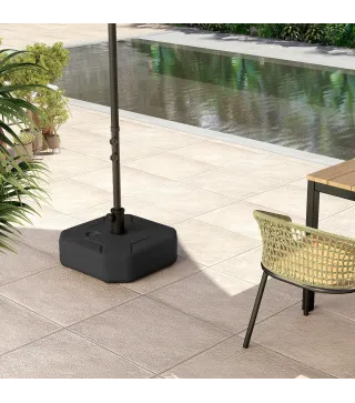 Base para Sombrilla Cuadrada Soporte de Parasol de Postes Ø38 mm Ø48 mm Rellenable de Arena 25 kg o Agua 20 kg Negro