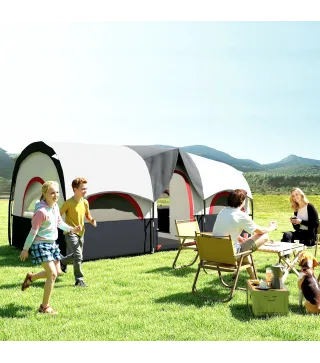 Tienda de Campaña Familiar para 4-6 Personas Impermeable con Dormitorios Independientes 435x251x195 cm Gris y Blanco