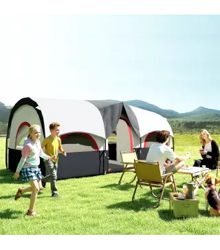 Tienda de Campaña Familiar para 4-6 Personas Impermeable con Dormitorios Independientes 435x251x195 cm Gris y Blanco