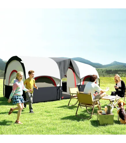 Tienda de Campaña Familiar para 4-6 Personas Impermeable con Dormitorios Independientes 435x251x195 cm Gris y Blanco