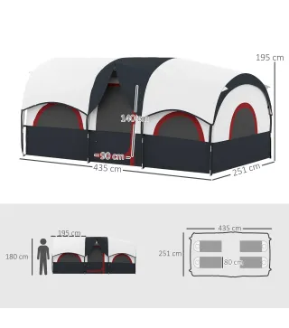 Tienda de Campaña Familiar para 4-6 Personas Impermeable con Dormitorios Independientes 435x251x195 cm Gris y Blanco
