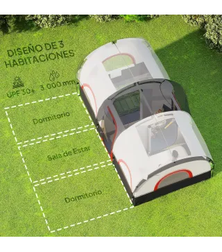 Tienda de Campaña Familiar para 4-6 Personas Impermeable con Dormitorios Independientes 435x251x195 cm Gris y Blanco