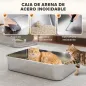 Arenero para Gatos de Acero Inoxidable XXL con Tapa Abatible Laterales Altos Entrada Superior Pala Gris