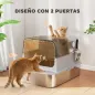 Arenero para Gatos de Acero Inoxidable XXL con Tapa Abatible Laterales Altos Entrada Superior Pala Gris