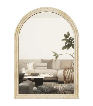 Espejo de Pared Arqueado Espejo de Baño 50x70 cm con Marco de Imitación de Piedra para Salón Dormitorio Entrada Beige