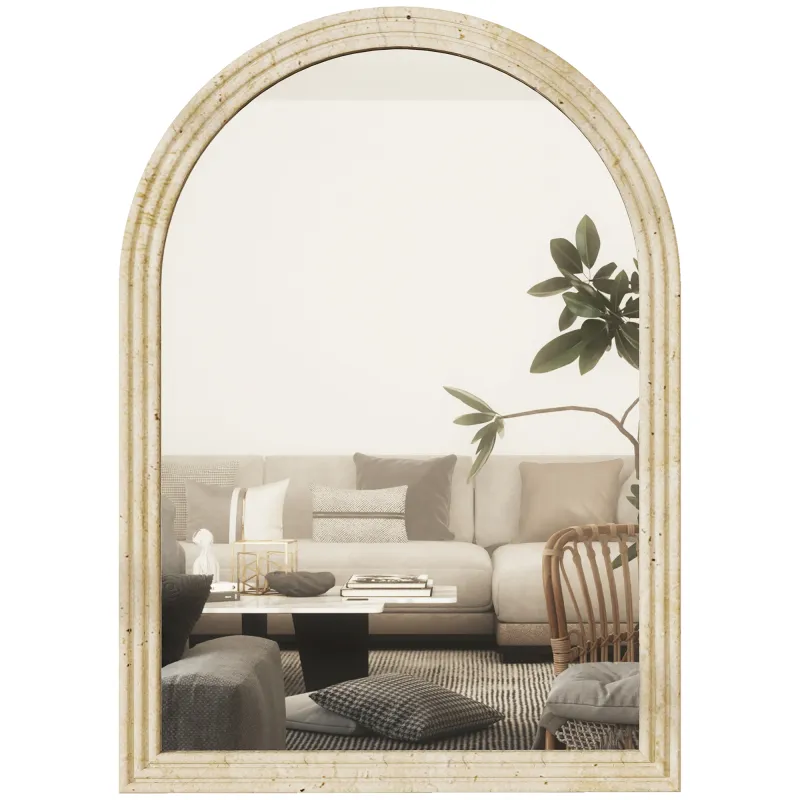 Espejo de Pared Arqueado Espejo de Baño 50x70 cm con Marco de Imitación de Piedra para Salón Dormitorio Entrada Beige Espejo de Pared Arqueado Espejo de Baño 50x70 cm con Marco de Imitación de Piedra para Salón Dormitorio Entrada Beige