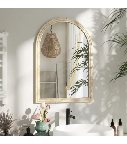 Espejo de Pared Arqueado Espejo de Baño 50x70 cm con Marco de Imitación de Piedra para Salón Dormitorio Entrada Beige