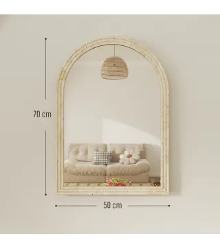 Espejo de Pared Arqueado Espejo de Baño 50x70 cm con Marco de Imitación de Piedra para Salón Dormitorio Entrada Beige