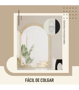 Espejo de Pared Arqueado Espejo de Baño 50x70 cm con Marco de Imitación de Piedra para Salón Dormitorio Entrada Beige