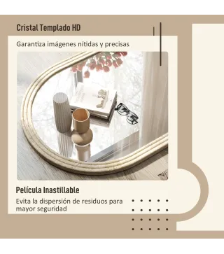 Espejo de Pared Arqueado Espejo de Baño 50x70 cm con Marco de Imitación de Piedra para Salón Dormitorio Entrada Beige