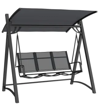 Columpio de Jardín de 3 Plazas con Techo Ajustable UPF50+ Asiento Transpirable Carga 360 kg 188x130x183 cm Gris