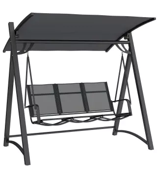 Columpio de Jardín de 3 Plazas con Techo Ajustable UPF50+ Asiento Transpirable Carga 360 kg 188x130x183 cm Gris