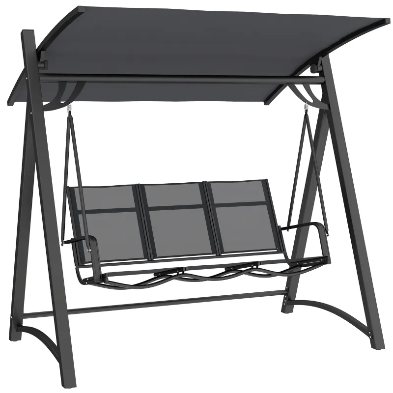Columpio de Jardín de 3 Plazas con Techo Ajustable UPF50+ Asiento Transpirable Carga 360 kg 188x130x183 cm Gris