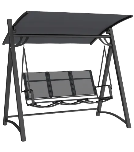 Columpio de Jardín de 3 Plazas con Techo Ajustable UPF50+ Asiento Transpirable Carga 360 kg 188x130x183 cm Gris